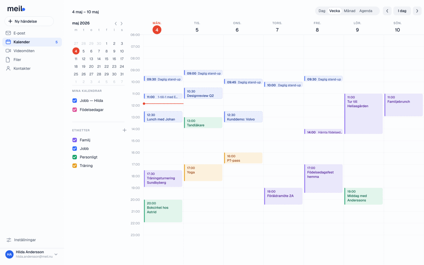 Förhandsvisning av meil.nu kalender